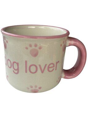 Pet Rageous Designs White Dog Lover 16 oz. Ceramic Mug w/Pink Paw Prints 3.5"H